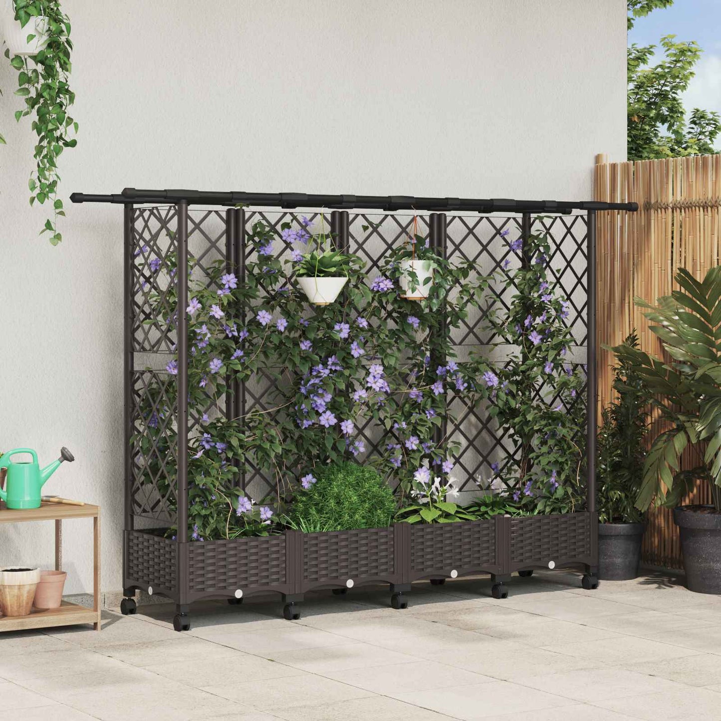 vidaXL Raised Bed with Trellis and Roof Brown 202.5 x 40 x 127 cm PP