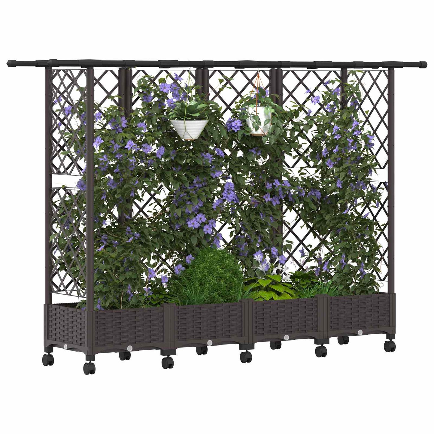 vidaXL Raised Bed with Trellis and Roof Brown 202.5 x 40 x 127 cm PP