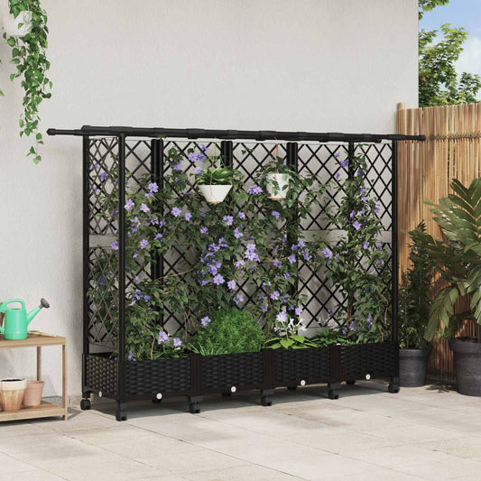 vidaXL Raised Bed with Trellis and Roof Black 202.5 x 40 x 127 cm PP