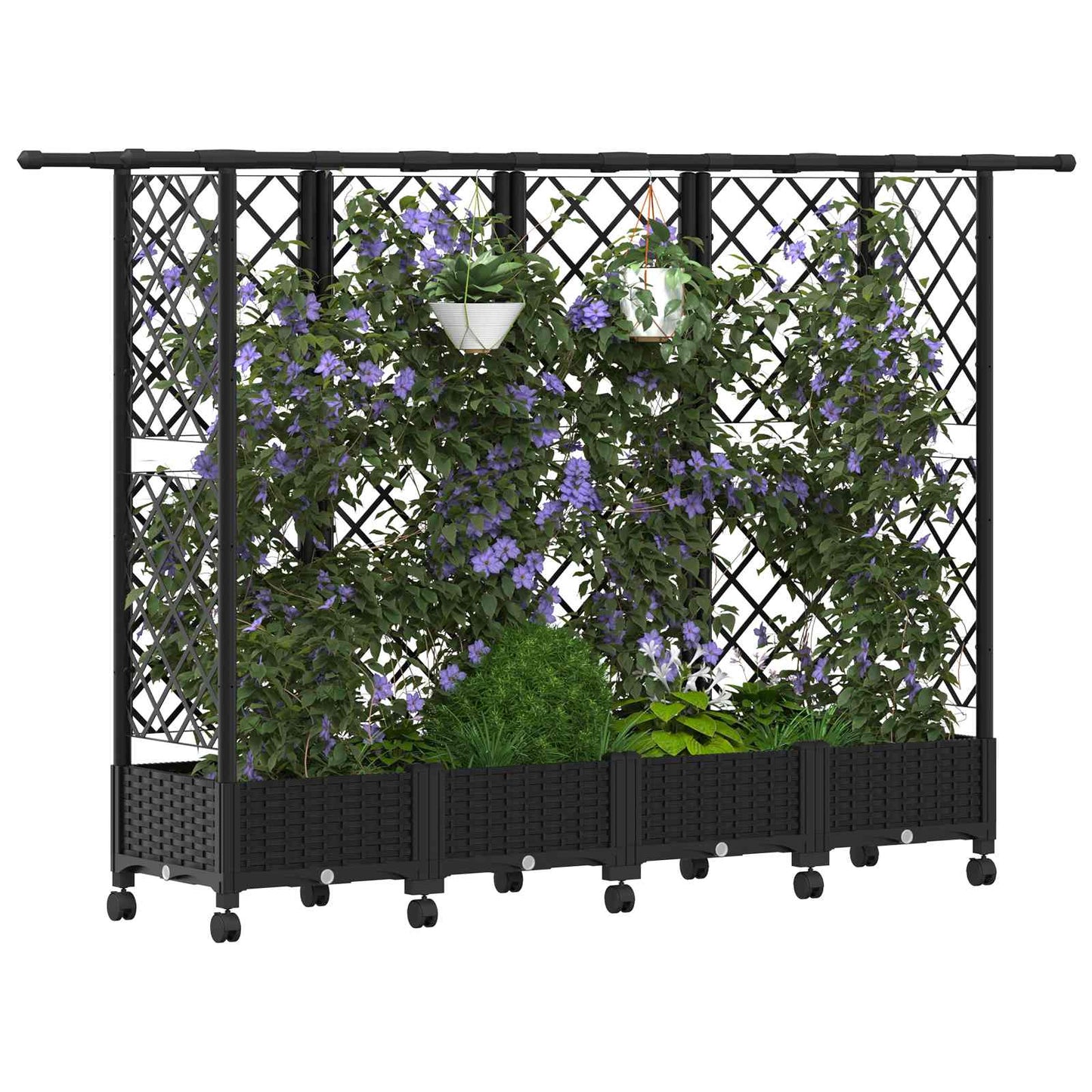vidaXL Raised Bed with Trellis and Roof Black 202.5 x 40 x 127 cm PP