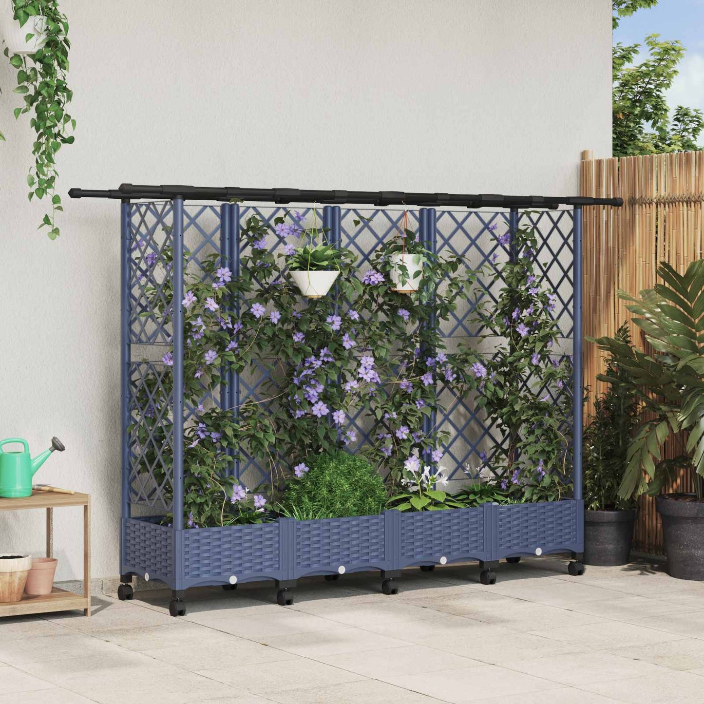 vidaXL Raised Bed with Trellis and Roof Grey 202.5 x 40 x 127 cm PP