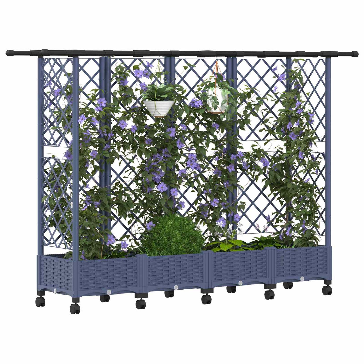vidaXL Raised Bed with Trellis and Roof Grey 202.5 x 40 x 127 cm PP