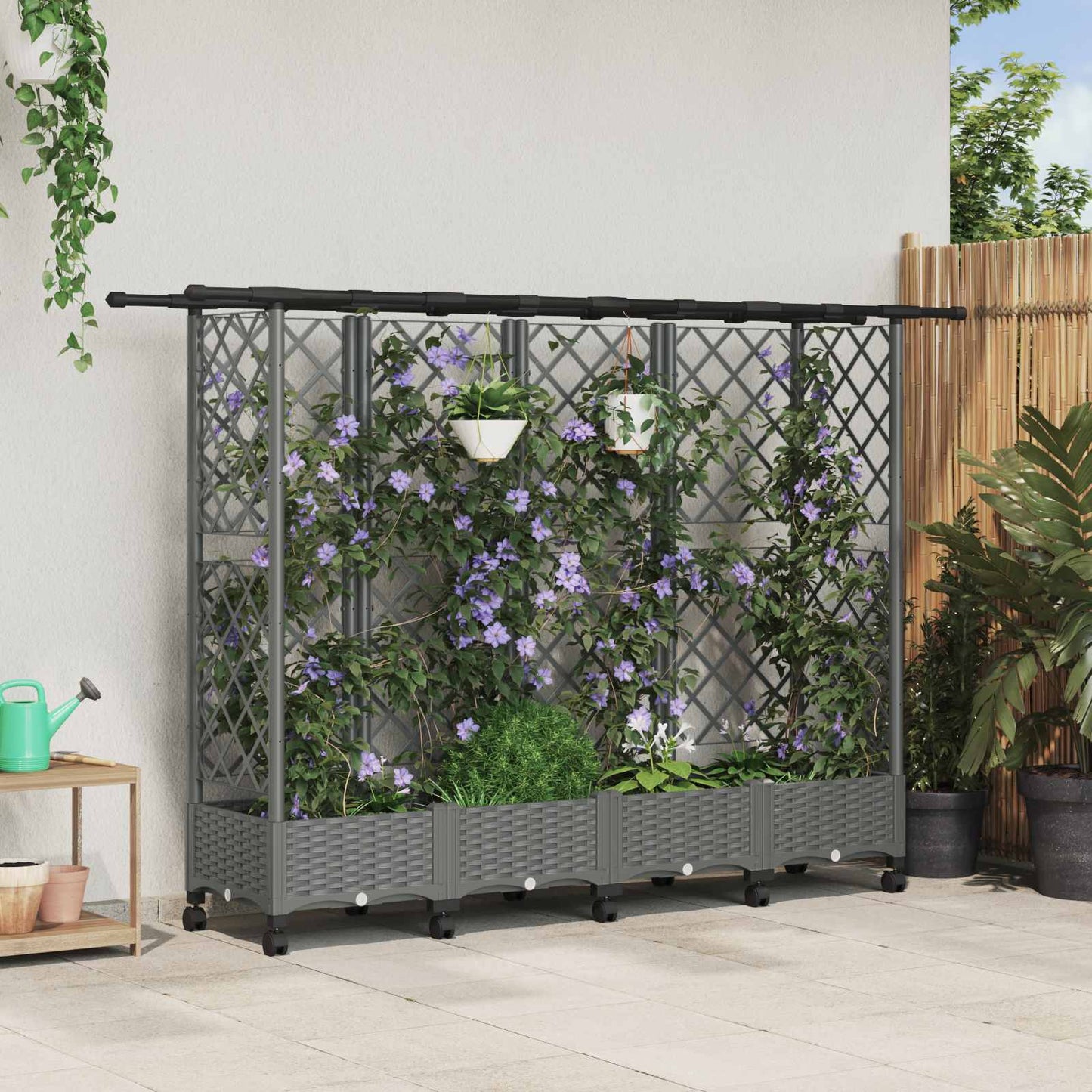 vidaXL Raised Bed with Trellis and Roof Light Grey 202.5 x 40 x 127 cm