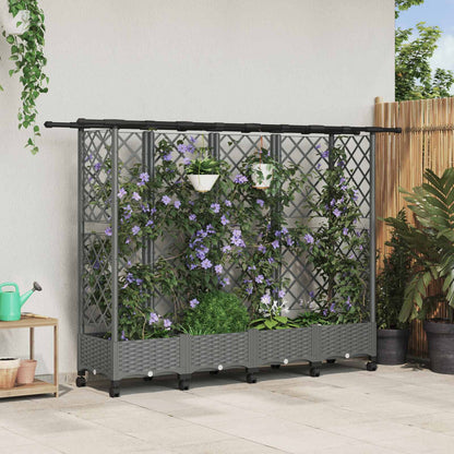vidaXL Raised Bed with Trellis and Roof Light Grey 202.5 x 40 x 127 cm