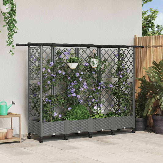vidaXL Raised Bed with Trellis and Roof Light Grey 202.5 x 40 x 127 cm
