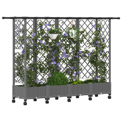 vidaXL Raised Bed with Trellis and Roof Light Grey 202.5 x 40 x 127 cm