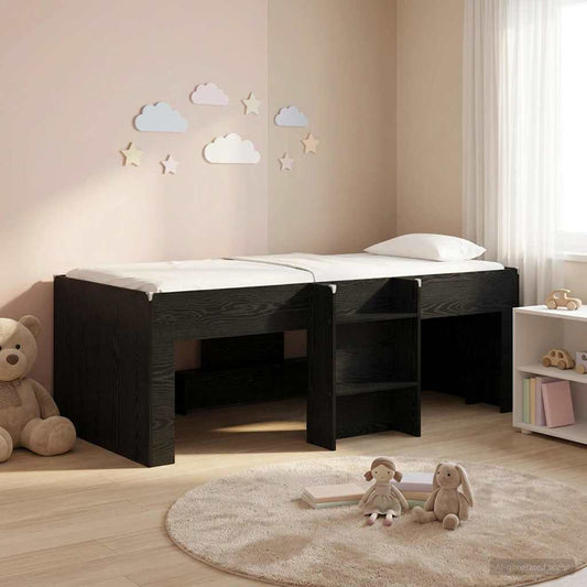 vidaXL Kids'High Bed Frame Black Oak 203 x 101.1 x 68.5 cm