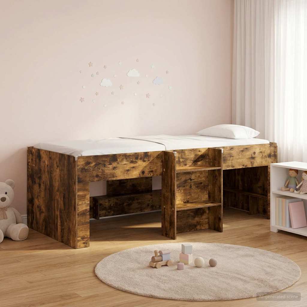 vidaXL Kids'High Bed Frame Smoked Oak 203 x 101.1 x 68.5 cm