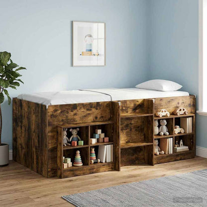 vidaXL Kids'High Bed Frame Smoked Oak 203 x 101.1 x 68.5 cm