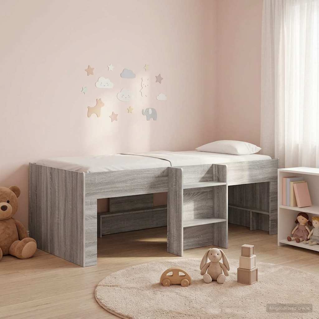 vidaXL Kids'High Bed Frame Grey Sonoma 203 x 101.1 x 68.5 cm