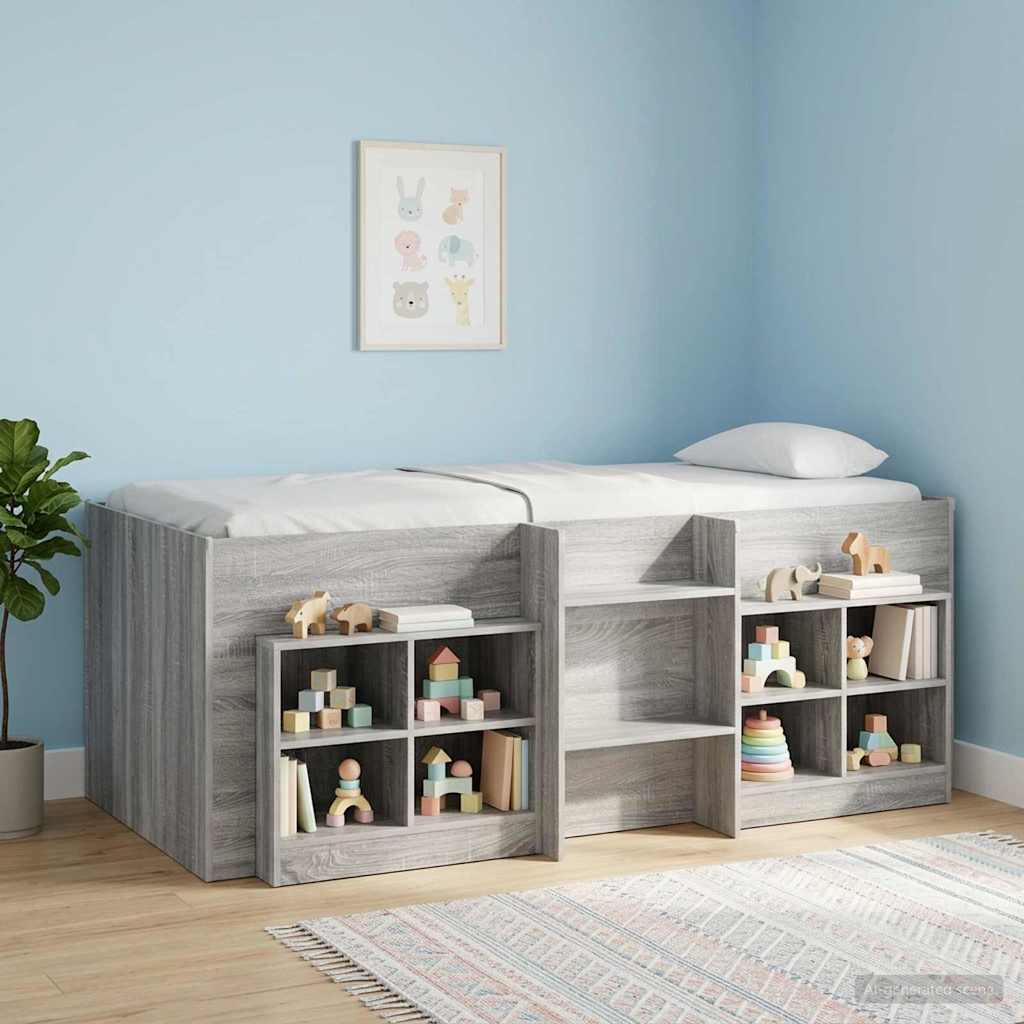 vidaXL Kids'High Bed Frame Grey Sonoma 203 x 101.1 x 68.5 cm
