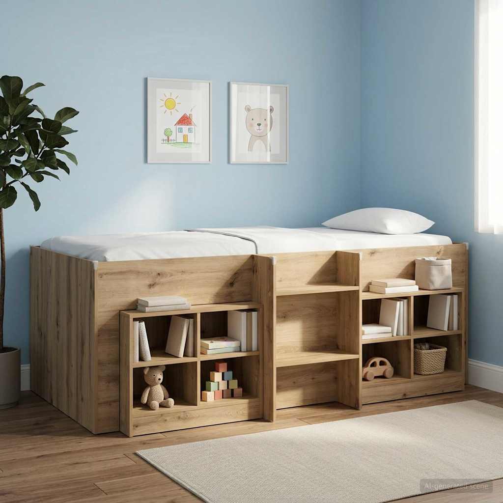 vidaXL Kids'High Bed Frame Artisian Oak 203 x 101.1 x 68.5 cm