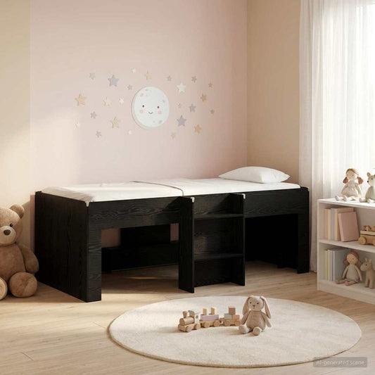 vidaXL Kids'High Bed Frame Black Oak 90 x 200 cm Engineered Wood