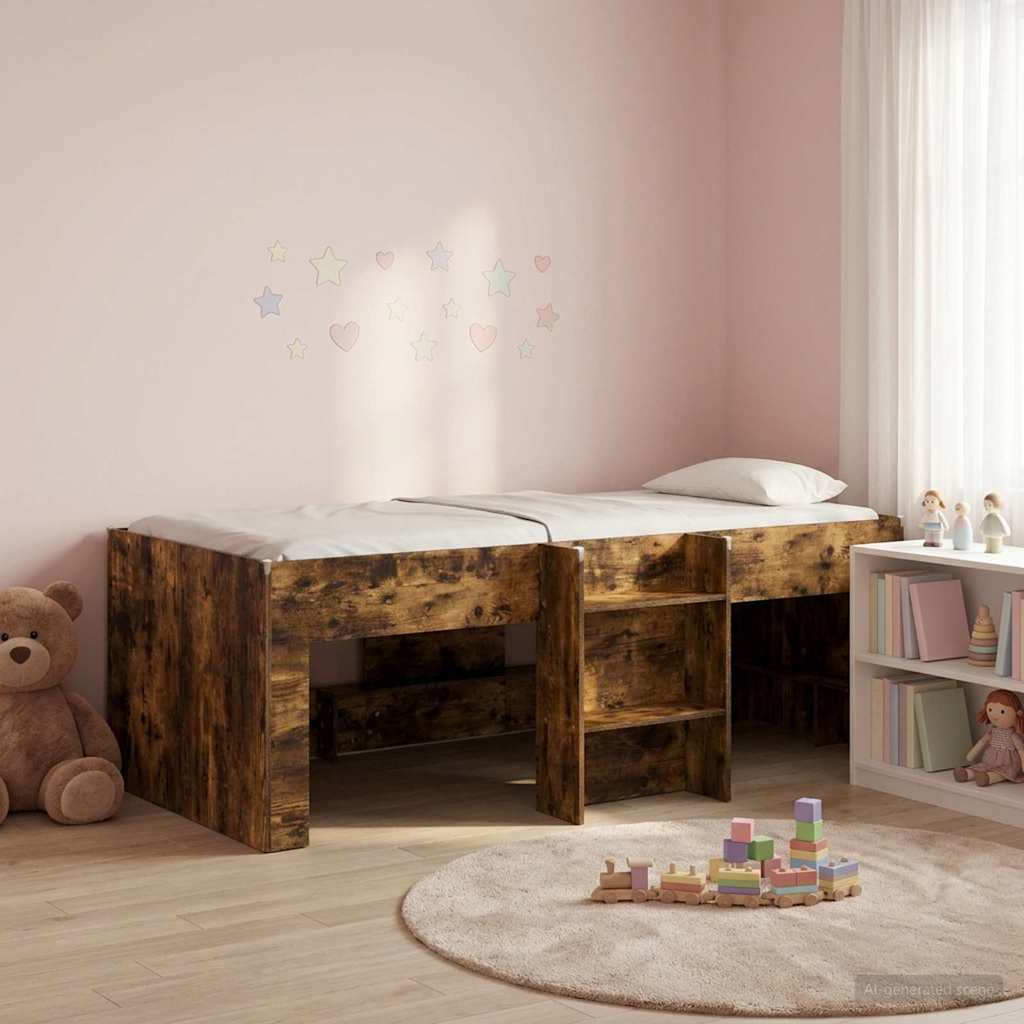 vidaXL Kids'High Bed Frame Smoked Oak 90 x 200 cm Engineered Wood