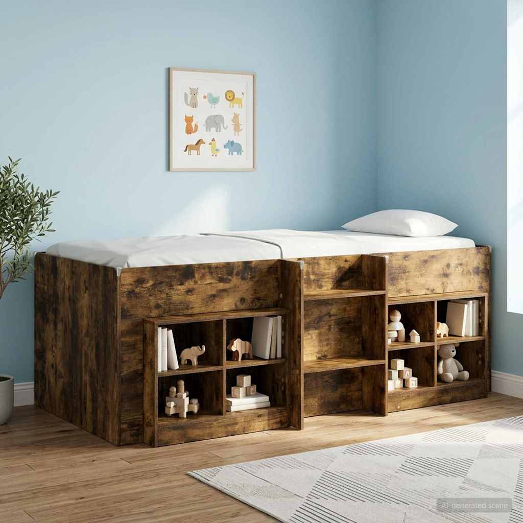 vidaXL Kids'High Bed Frame Smoked Oak 90 x 200 cm Engineered Wood