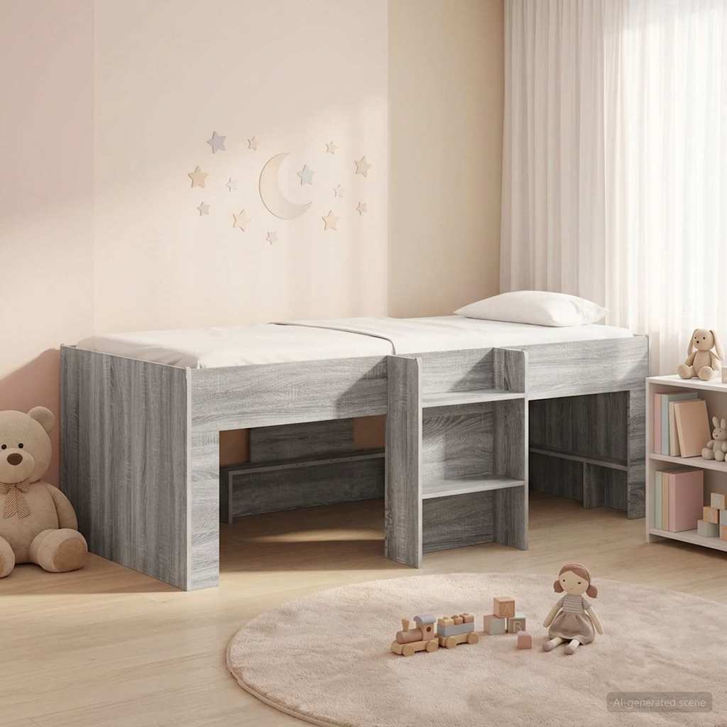 vidaXL Kids'High Bed Frame Grey Sonoma 90 x 200 cm Engineered Wood
