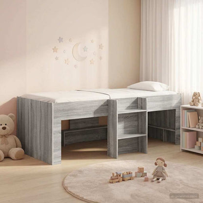 vidaXL Kids'High Bed Frame Grey Sonoma 90 x 200 cm Engineered Wood