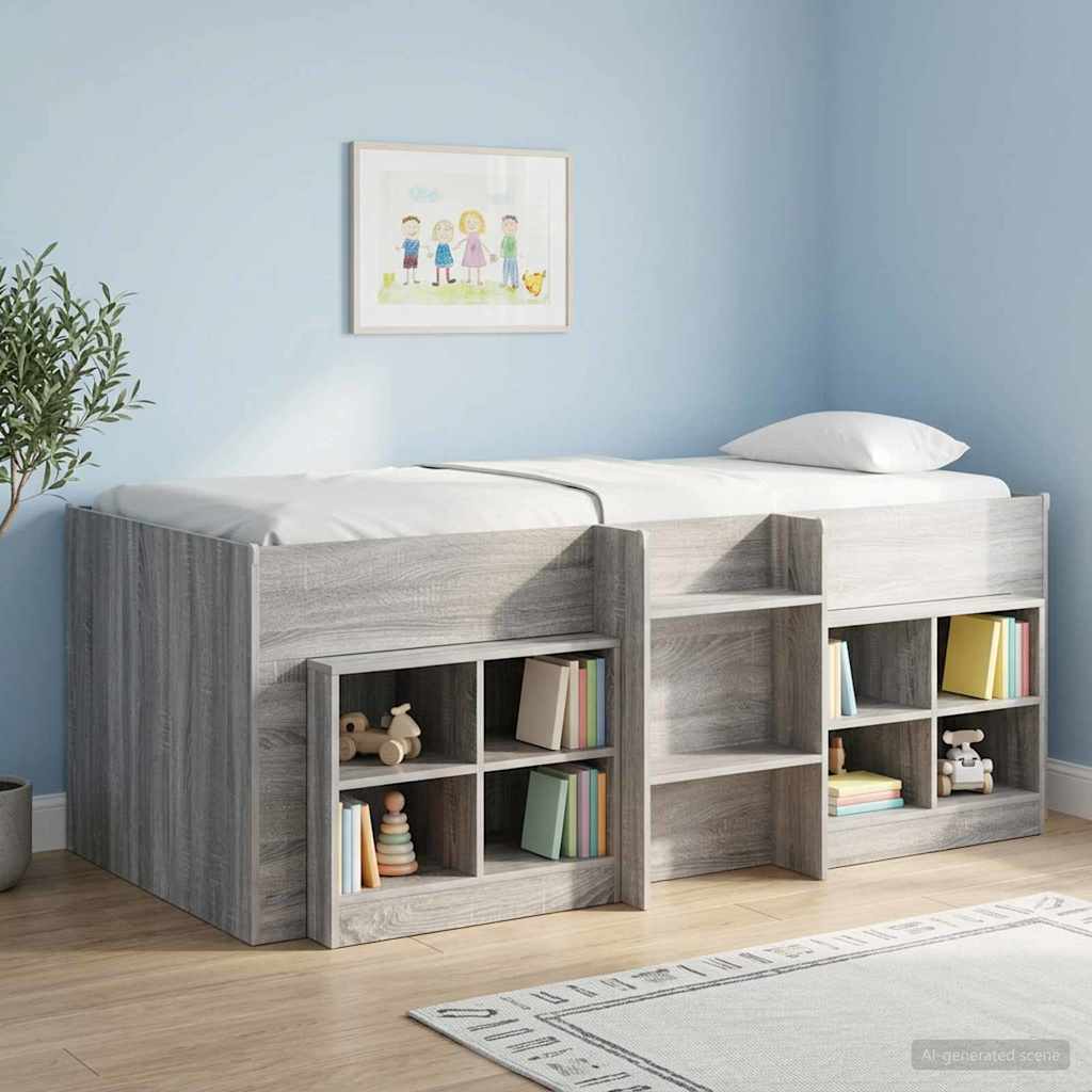 vidaXL Kids'High Bed Frame Grey Sonoma 90 x 200 cm Engineered Wood