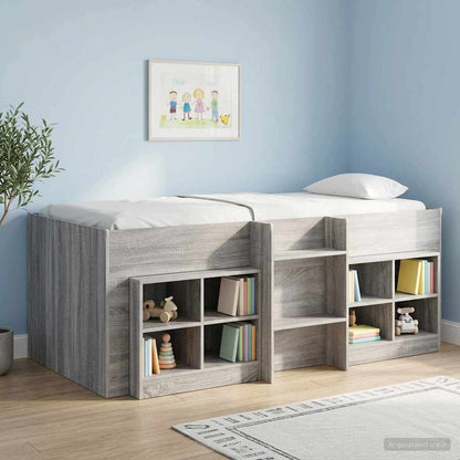vidaXL Kids'High Bed Frame Grey Sonoma 90 x 200 cm Engineered Wood