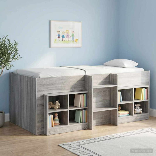 vidaXL Kids'High Bed Frame Grey Sonoma 90 x 200 cm Engineered Wood