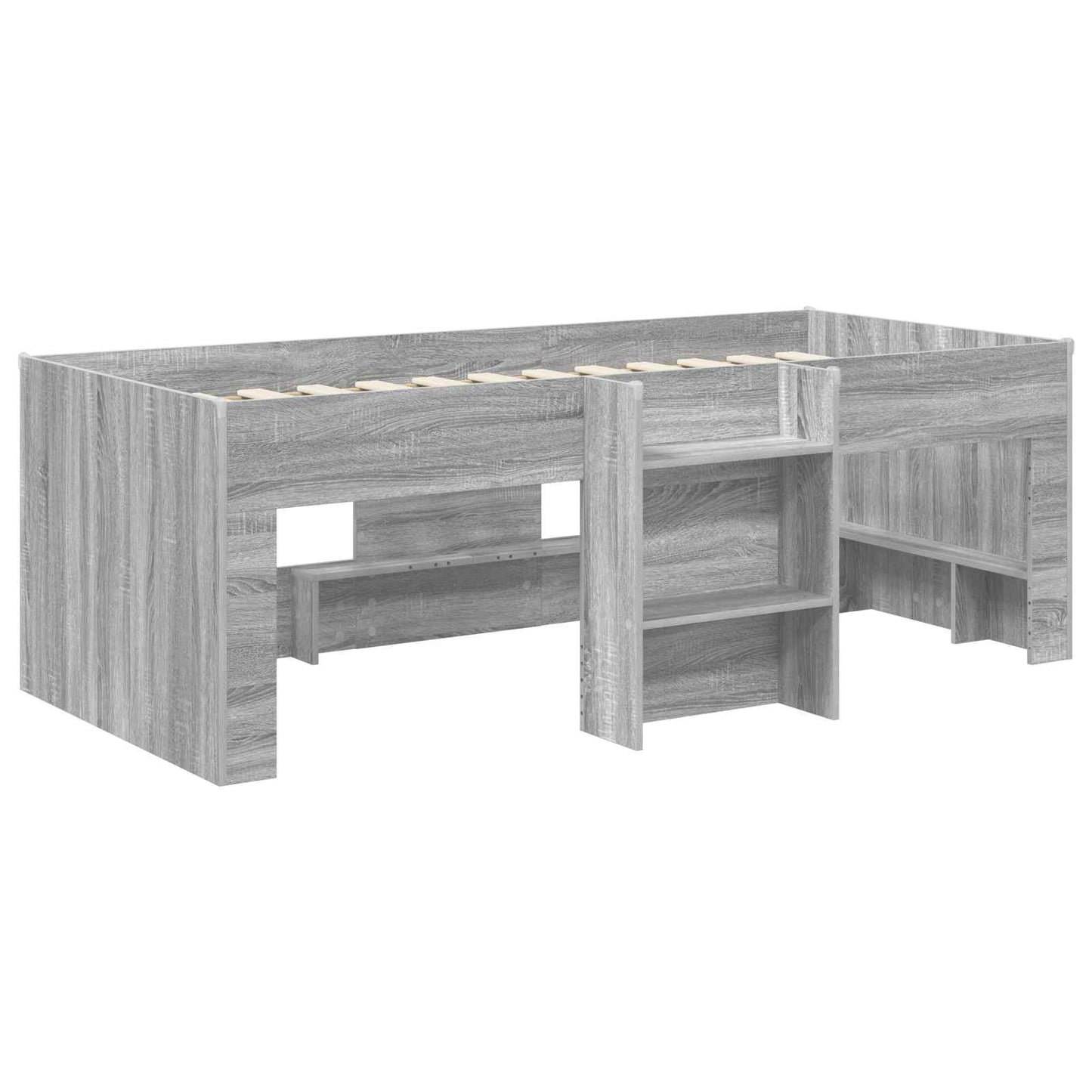 vidaXL Kids'High Bed Frame Grey Sonoma 90 x 200 cm Engineered Wood