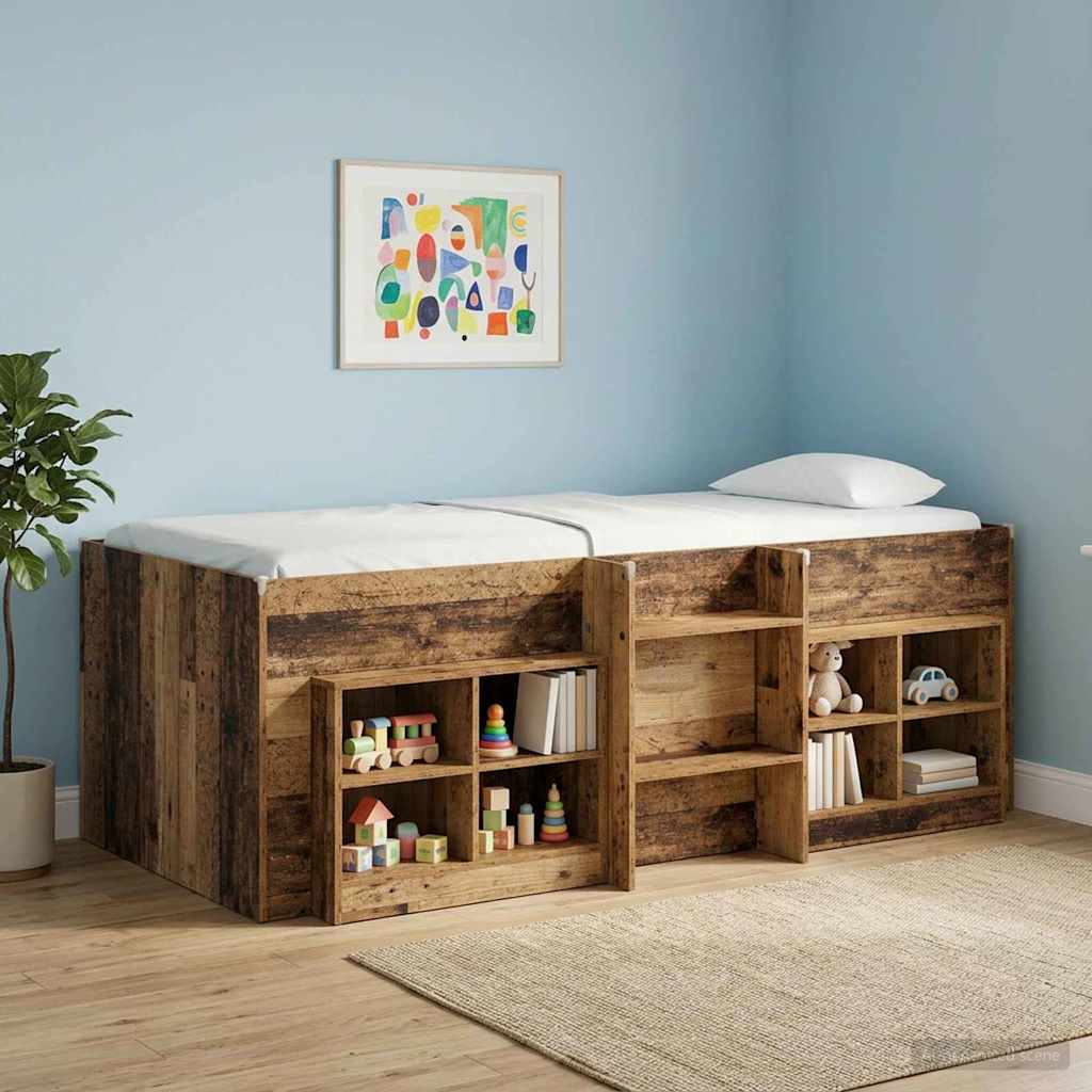 vidaXL Kids'High Bed Frame Old wood 90 x 200 cm Engineered Wood