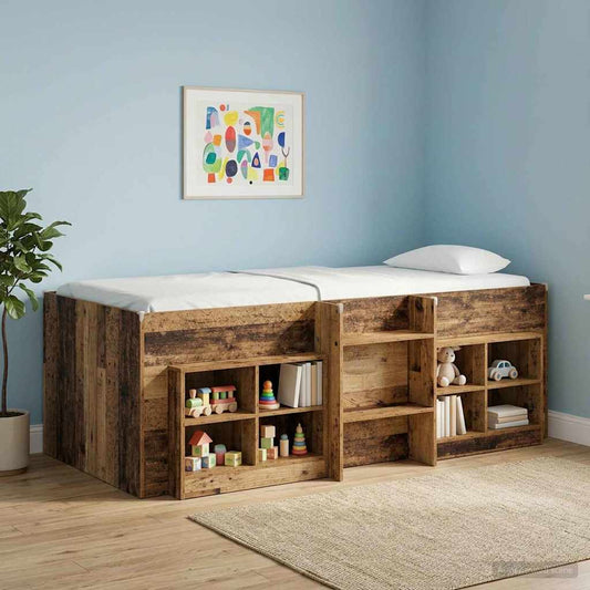 vidaXL Kids'High Bed Frame Old wood 90 x 200 cm Engineered Wood