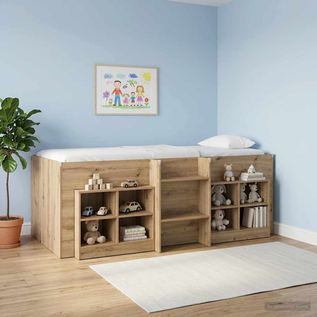 vidaXL Kids'High Bed Frame Artisan Oak 90 x 200 cm Engineered Wood