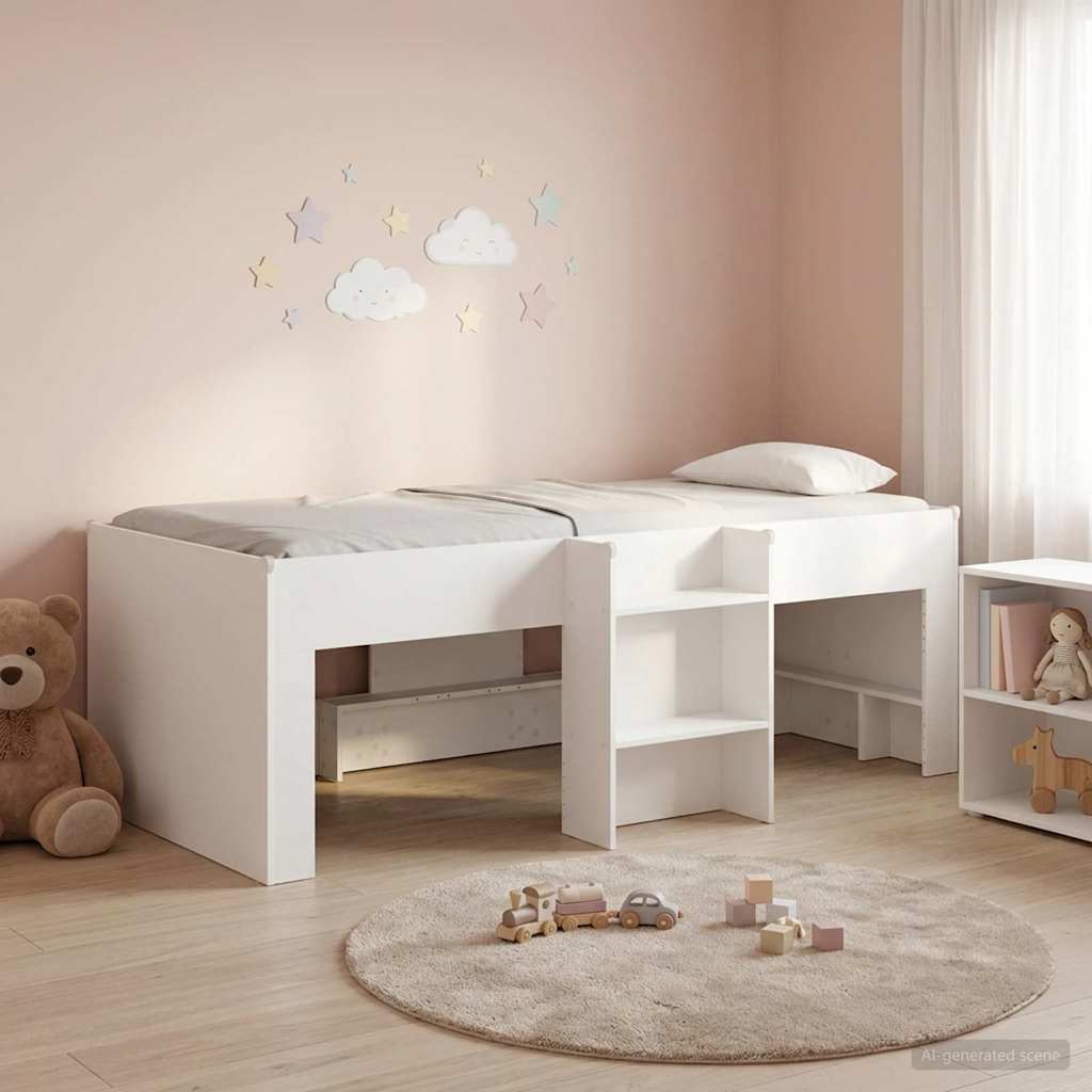 vidaXL Kids'High Bed Frame White 98.5 x 200 cm Engineered Wood
