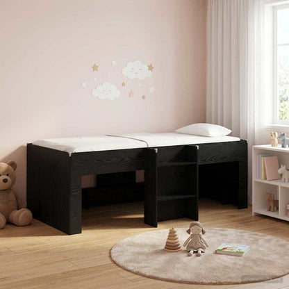 vidaXL Kids'High Bed Frame Black Oak 98.5 x 200 cm Engineered Wood