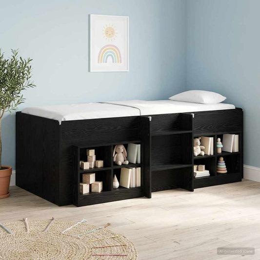 vidaXL Kids'High Bed Frame Black Oak 98.5 x 200 cm Engineered Wood