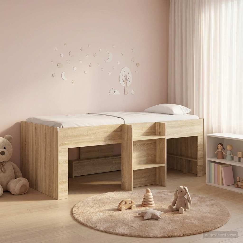 vidaXL Kids'High Bed Frame Sonoma Oak 98.5 x 200 cm Engineered Wood