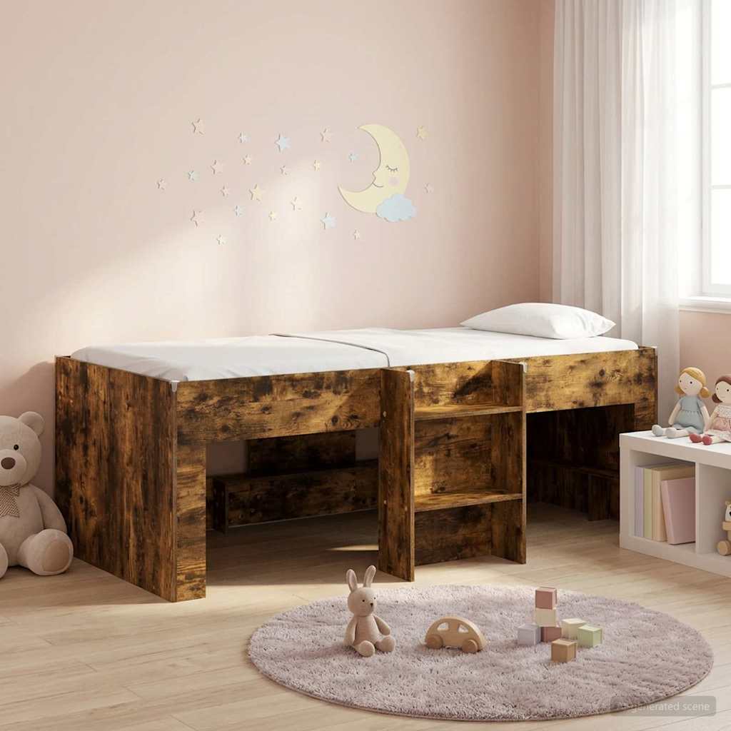 vidaXL Kids'High Bed Frame Smoked Oak 98.5 x 200 cm Engineered Wood