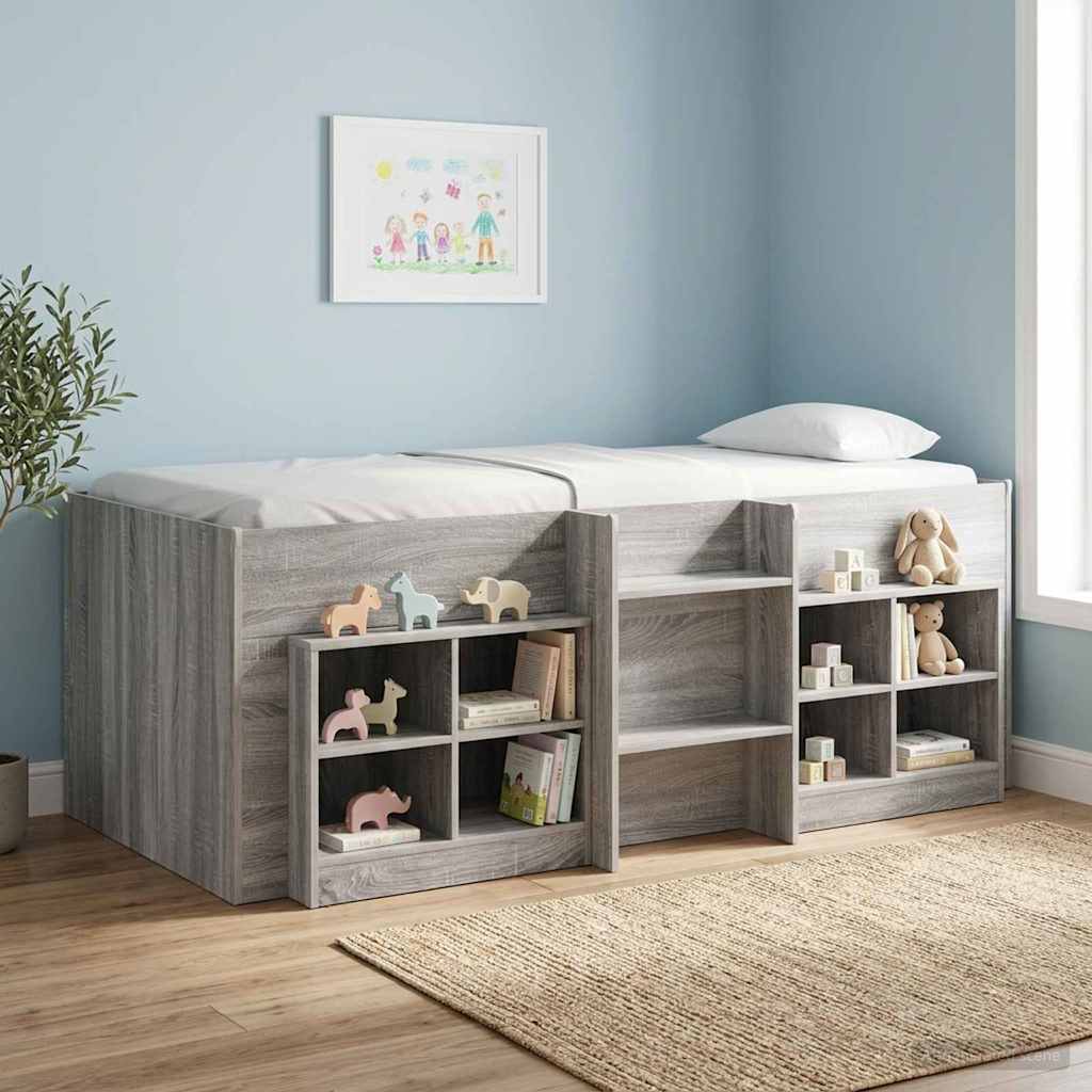 vidaXL Kids'High Bed Frame Grey Sonoma 98.5 x 200 cm Engineered Wood