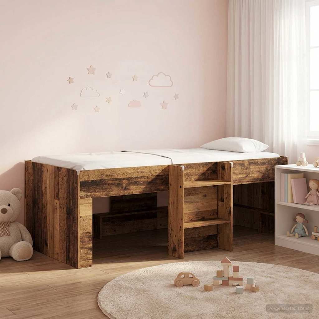 vidaXL Kids'High Bed Frame Old wood 98.5 x 200 cm Engineered Wood