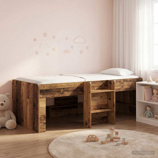 vidaXL Kids'High Bed Frame Old wood 98.5 x 200 cm Engineered Wood