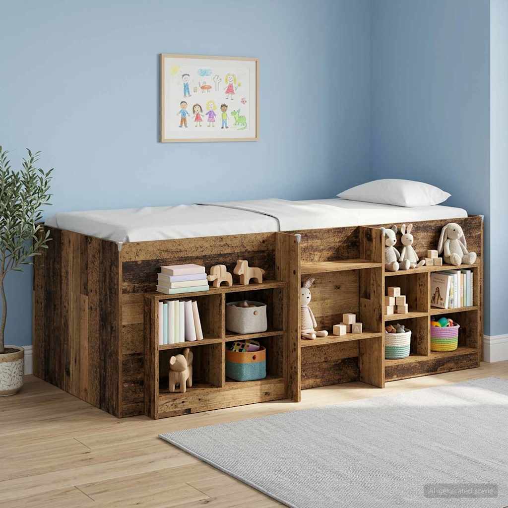 vidaXL Kids'High Bed Frame Old wood 98.5 x 200 cm Engineered Wood