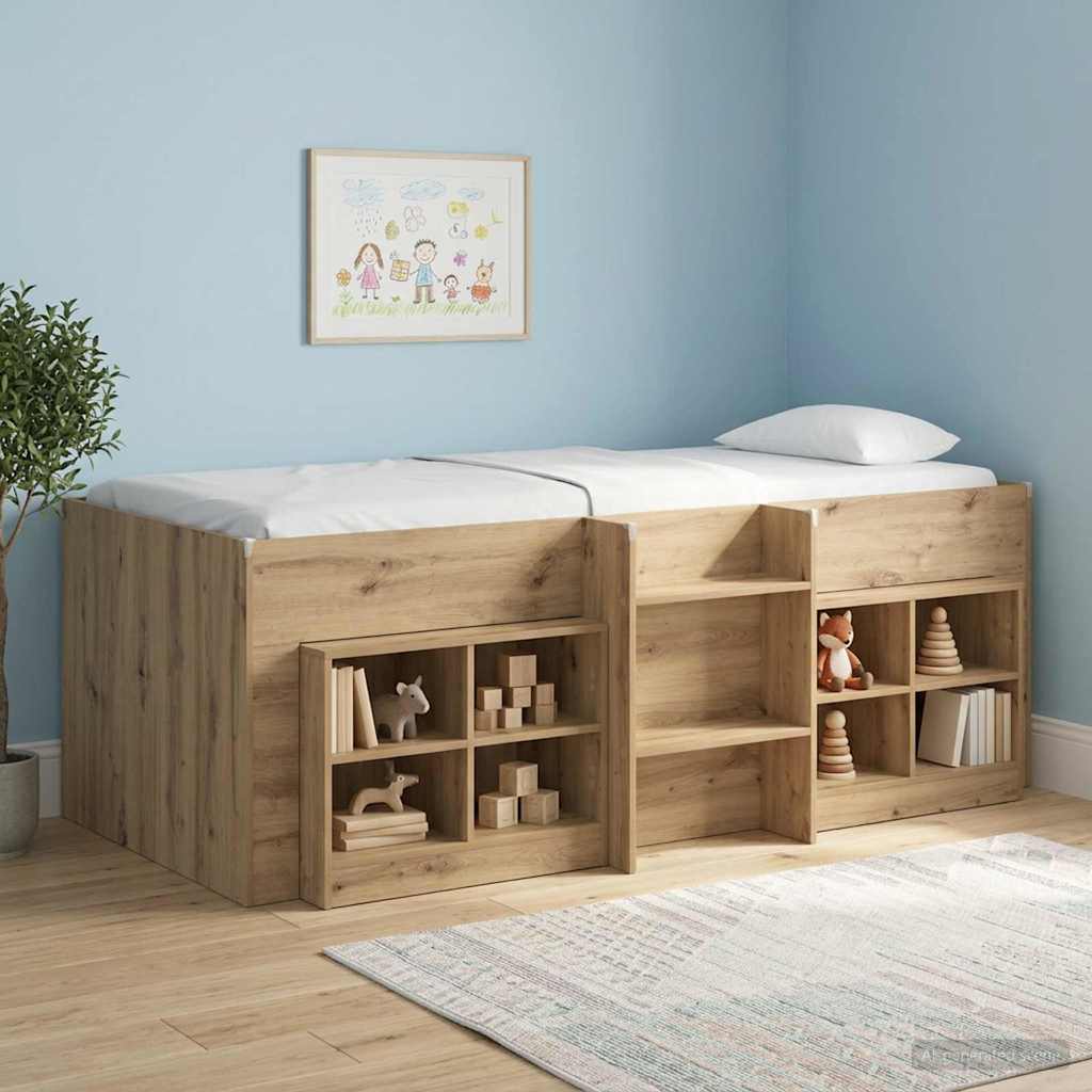 vidaXL Kids'High Bed Frame Artisan Oak 98.5 x 200 cm Engineered Wood