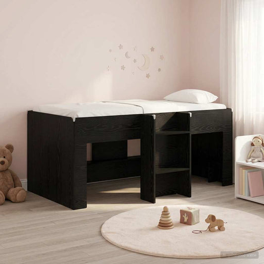 vidaXL Kids'High Bed Frame Black Oak 163 x 101.1 x 68.5 cm