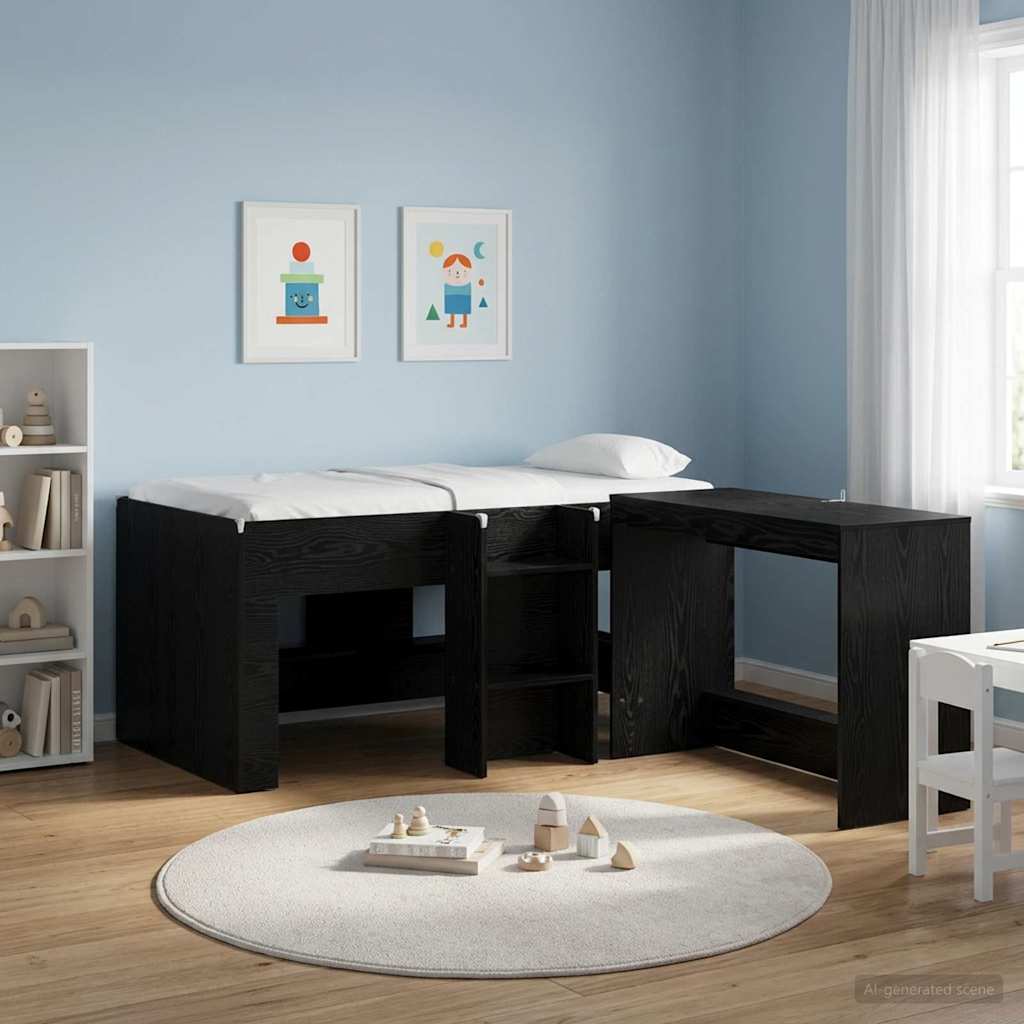 vidaXL Kids'High Bed Frame Black Oak 163 x 101.1 x 68.5 cm