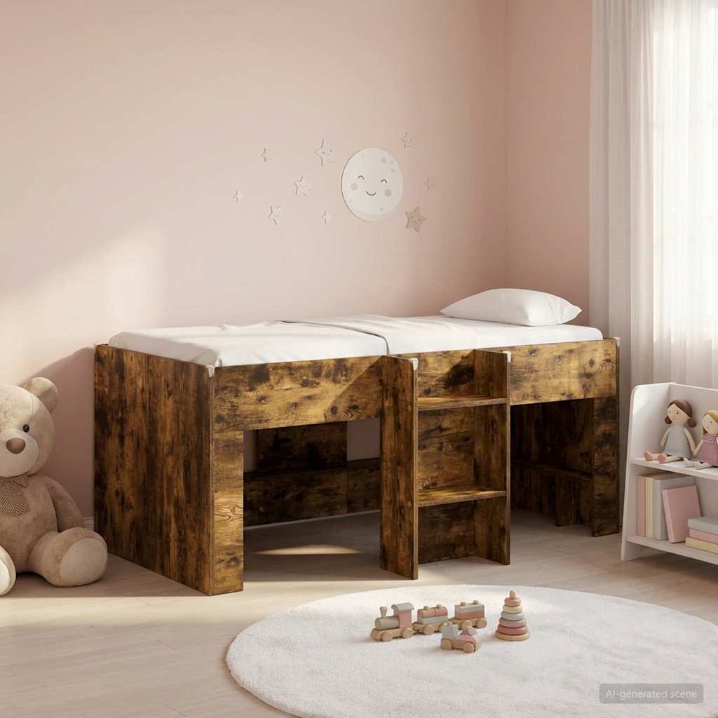 vidaXL Kids'High Bed Frame Smoked Oak 163 x 101.1 x 68.5 cm