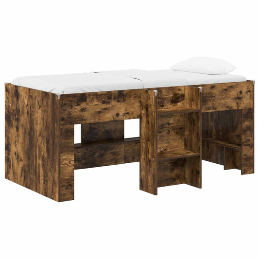 vidaXL Kids'High Bed Frame Smoked Oak 163 x 101.1 x 68.5 cm