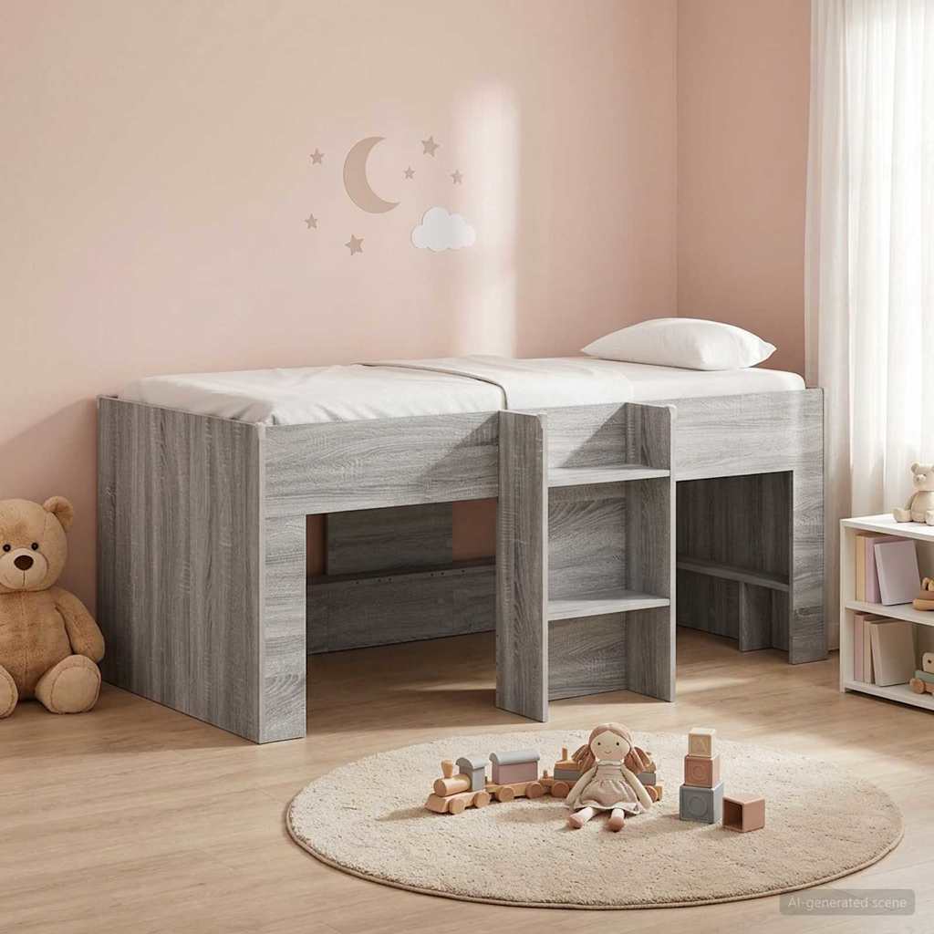vidaXL Kids'High Bed Frame Grey Sonoma 163 x 101.1 x 68.5 cm