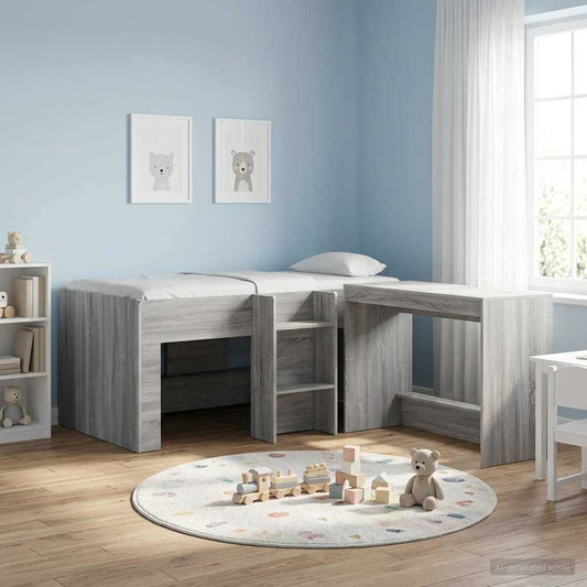 vidaXL Kids'High Bed Frame Grey Sonoma 163 x 101.1 x 68.5 cm