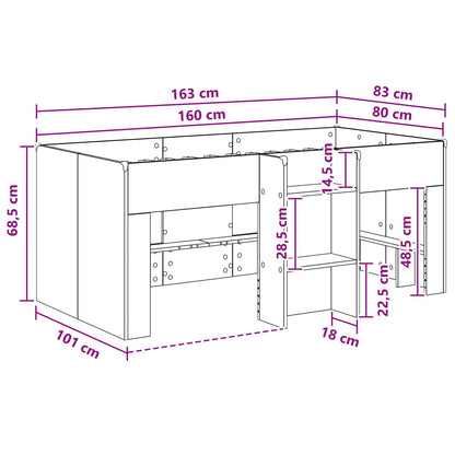 vidaXL Kids'High Bed Frame Grey Sonoma 163 x 101.1 x 68.5 cm