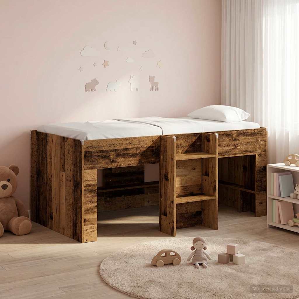 vidaXL Kids'High Bed Frame Old Wood 163 x 101.1 x 68.5 cm