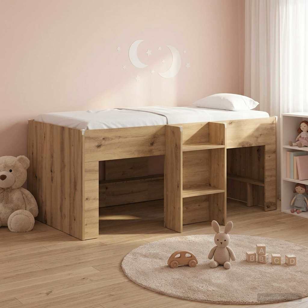vidaXL Kids'High Bed Frame Artisian Oak 163 x 101.1 x 68.5 cm