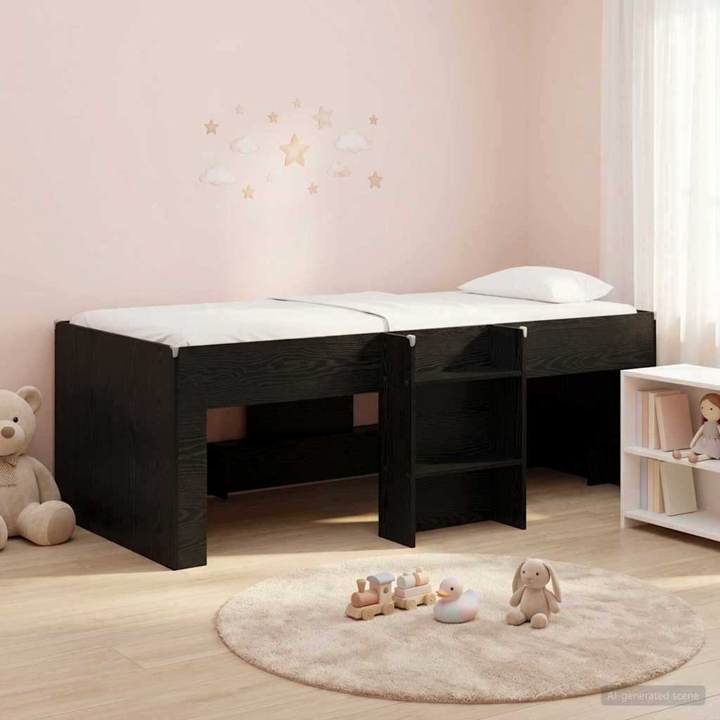 vidaXL Kids'High Bed Frame Black Oak 90 x 190 cm Engineered Wood