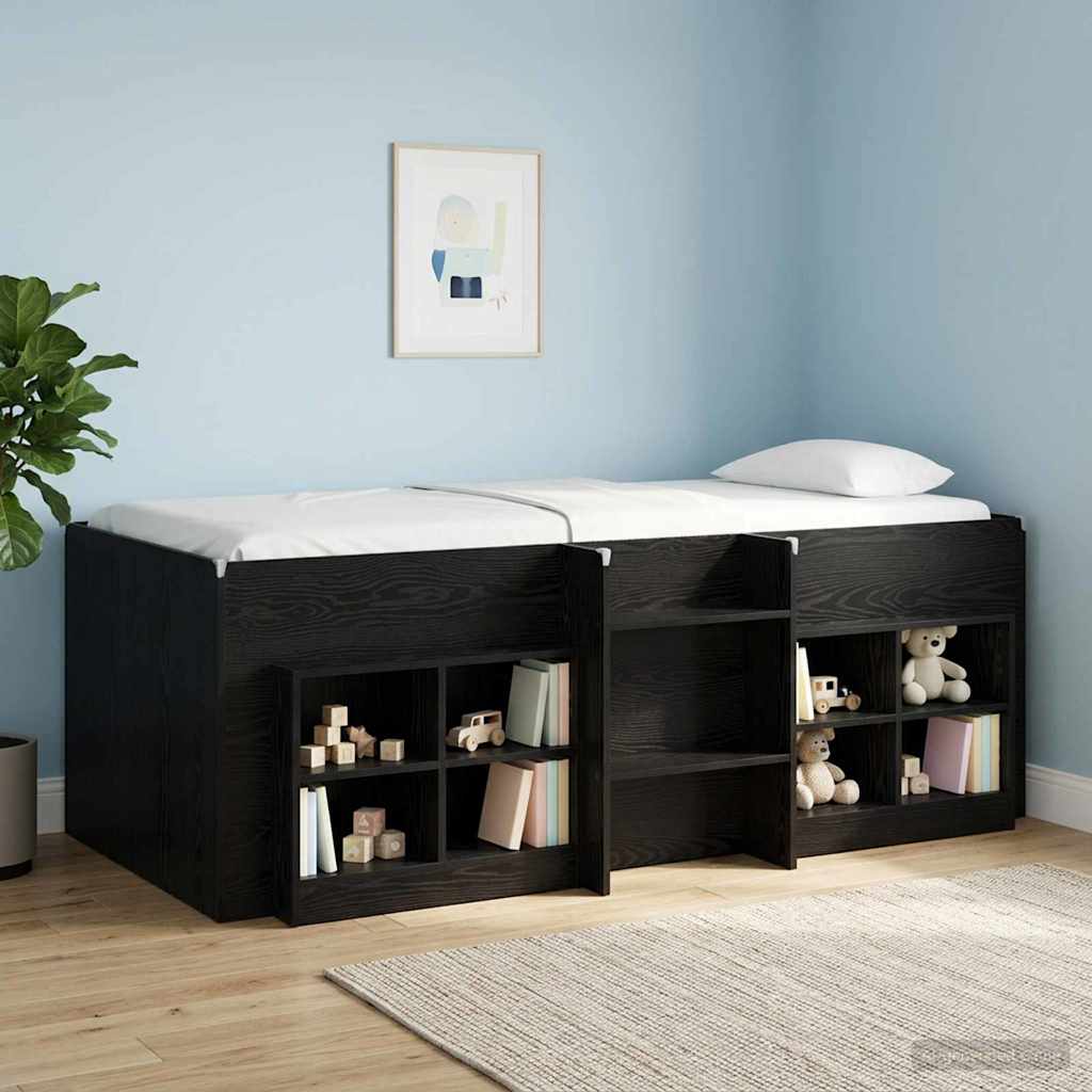 vidaXL Kids'High Bed Frame Black Oak 90 x 190 cm Engineered Wood