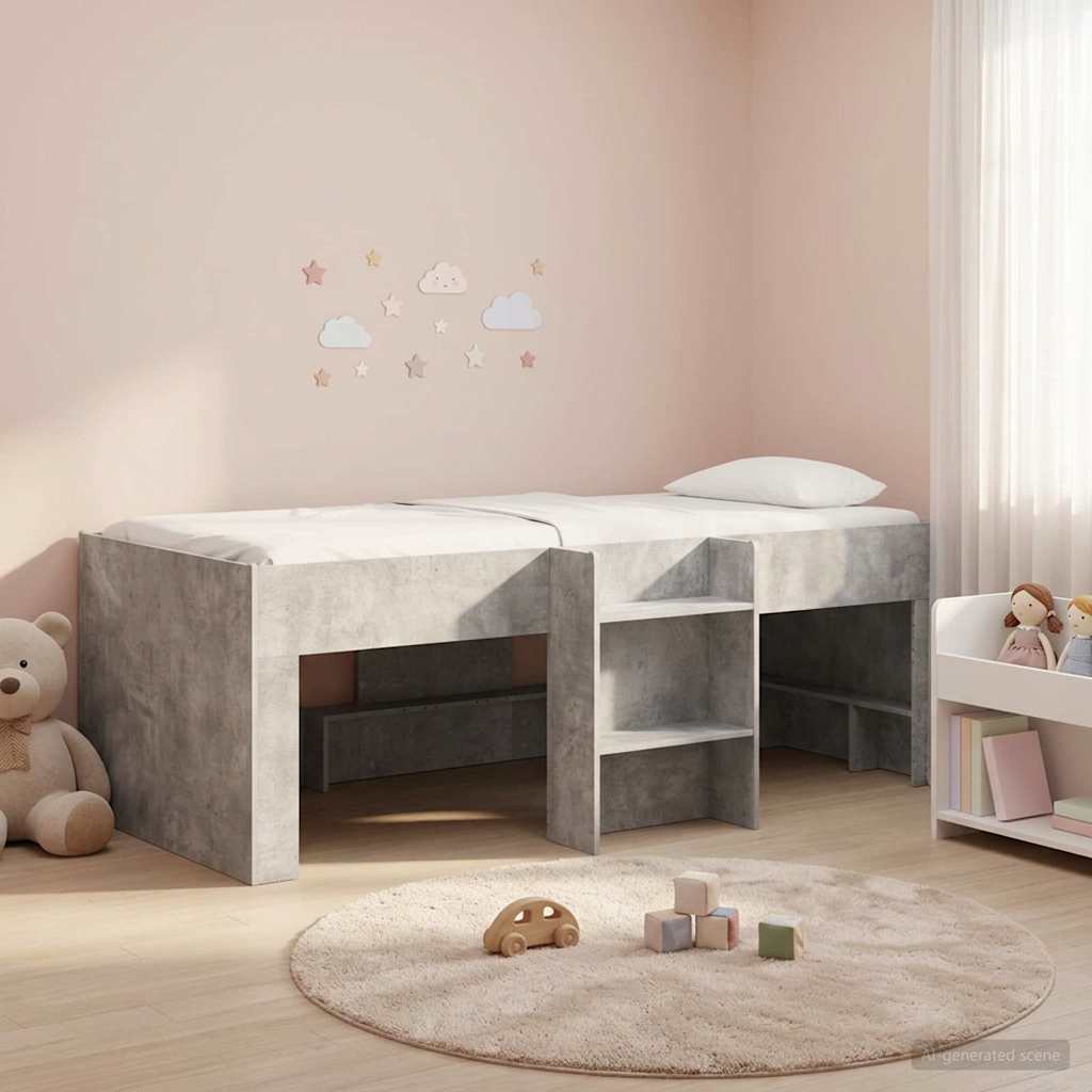 vidaXL Kids'High Bed Frame Concrete Grey 90 x 190 cm Engineered Wood
